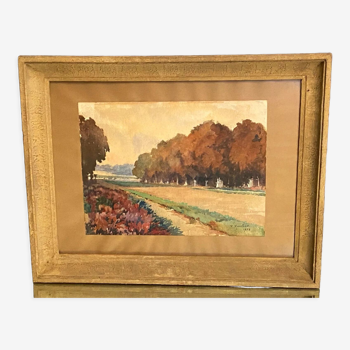 Aquarelle Pierre Huvelliez 1891-1959 vue parc château de Versailles