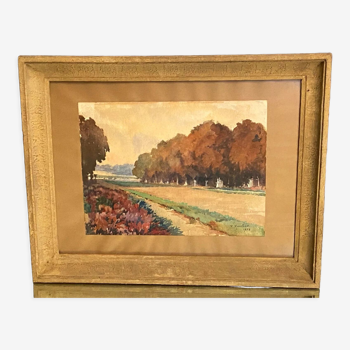 Watercolor Pierre Huvelliez 1891-1959 view park Palace of Versailles
