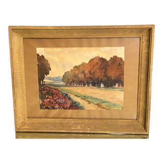 Watercolor Pierre Huvelliez 1891-1959 view park Palace of Versailles