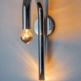 Space-age tubular wall lamp, chromed metal, Italy, 1970