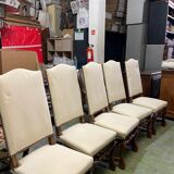 Set of 6 sheep bone chairs and 1 matching ottoman
