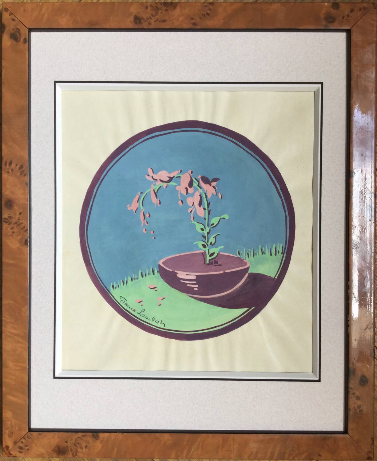 The bellflowers. Gouache Art Deco by France Lambert, 1902-1981.