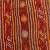 4x7 Red Orange Striped Handmade Wool Kilim Rug