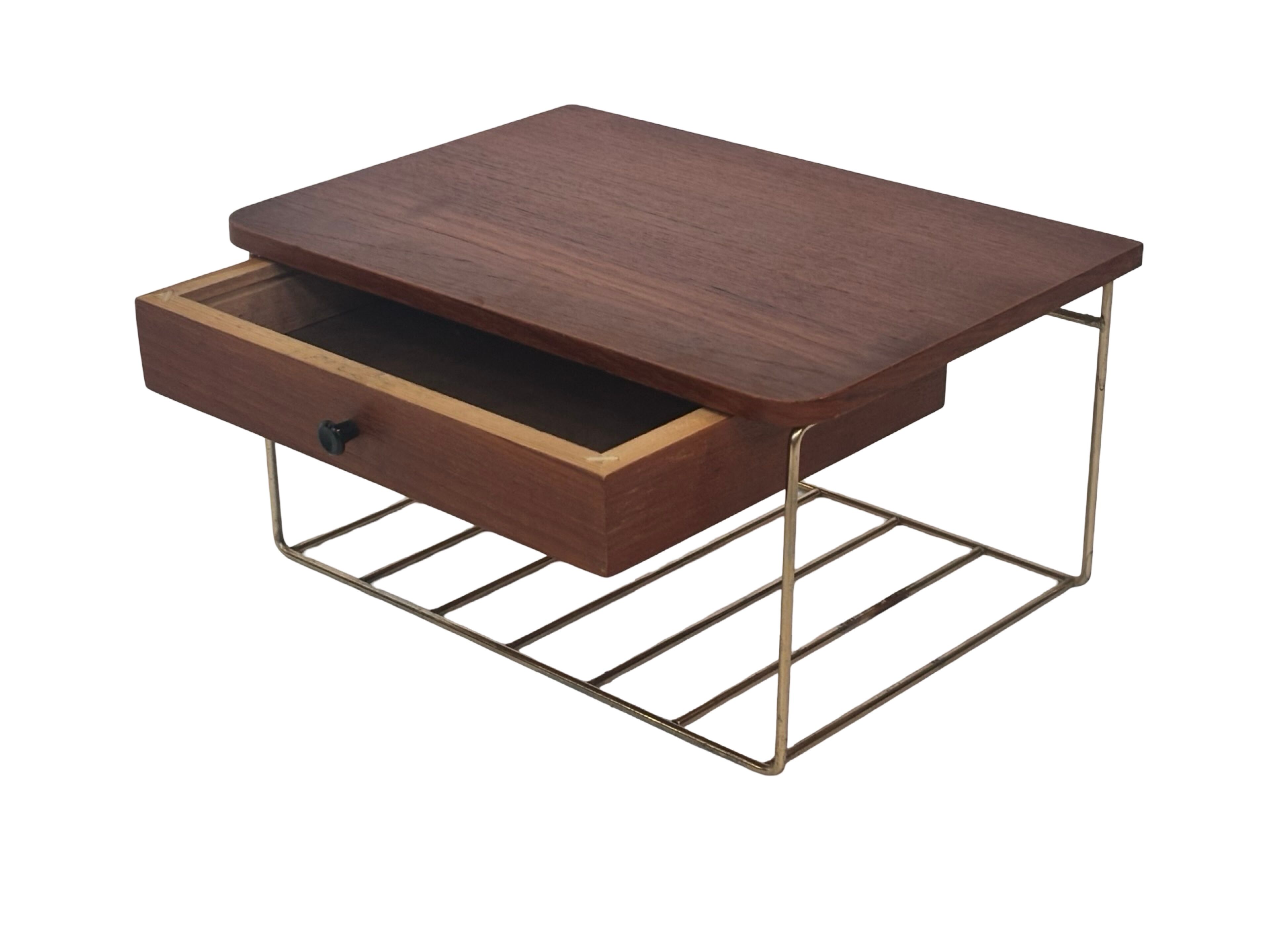 Vintage Floating Wall Shelf With Drawer, Teak String Rack 60's Design