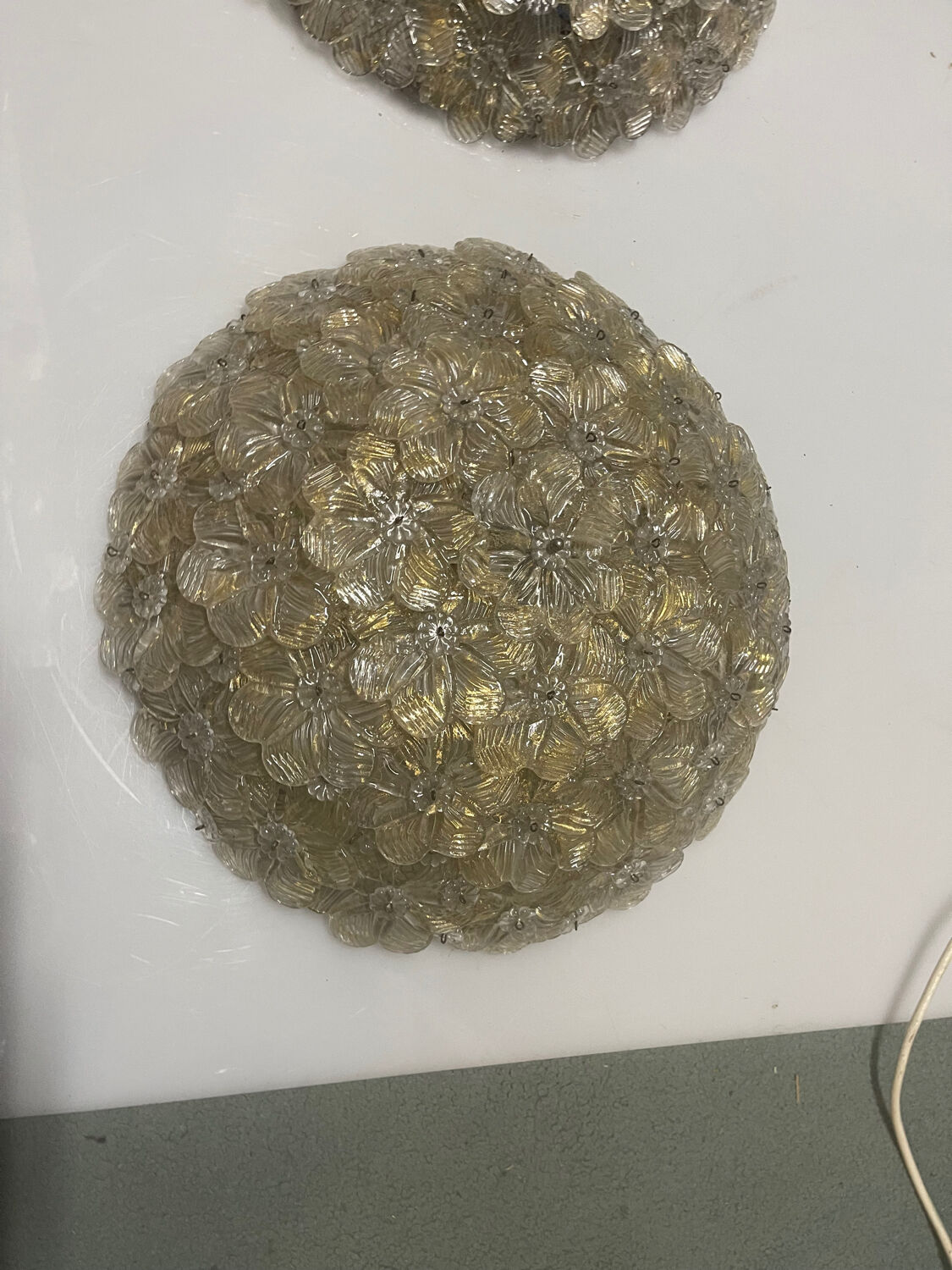 Murano Glass Flower Seguso Flushmounts Set of 2 1960’s