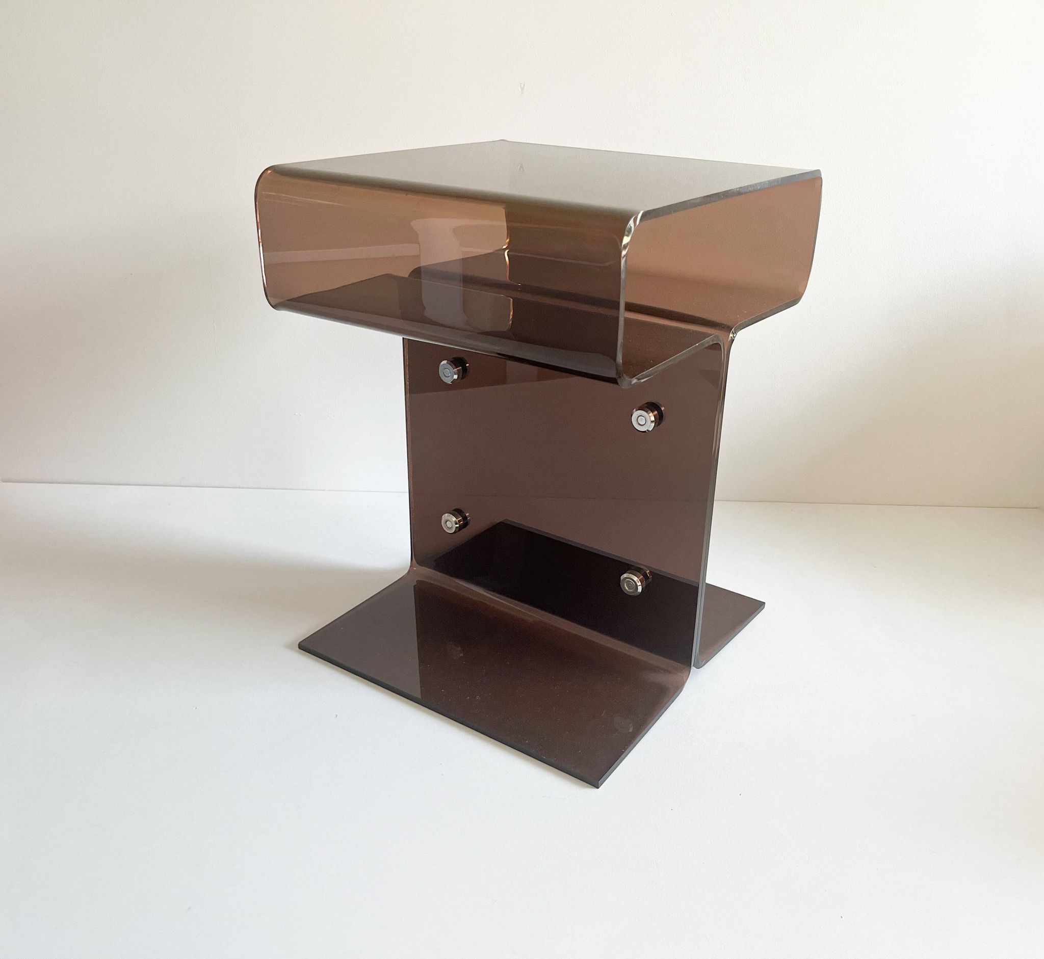 Side table or bedside table, smoked Altuglas, Michel Dumas, 1970s.