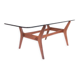 Vintage Scandinavian glass & wood coffee table