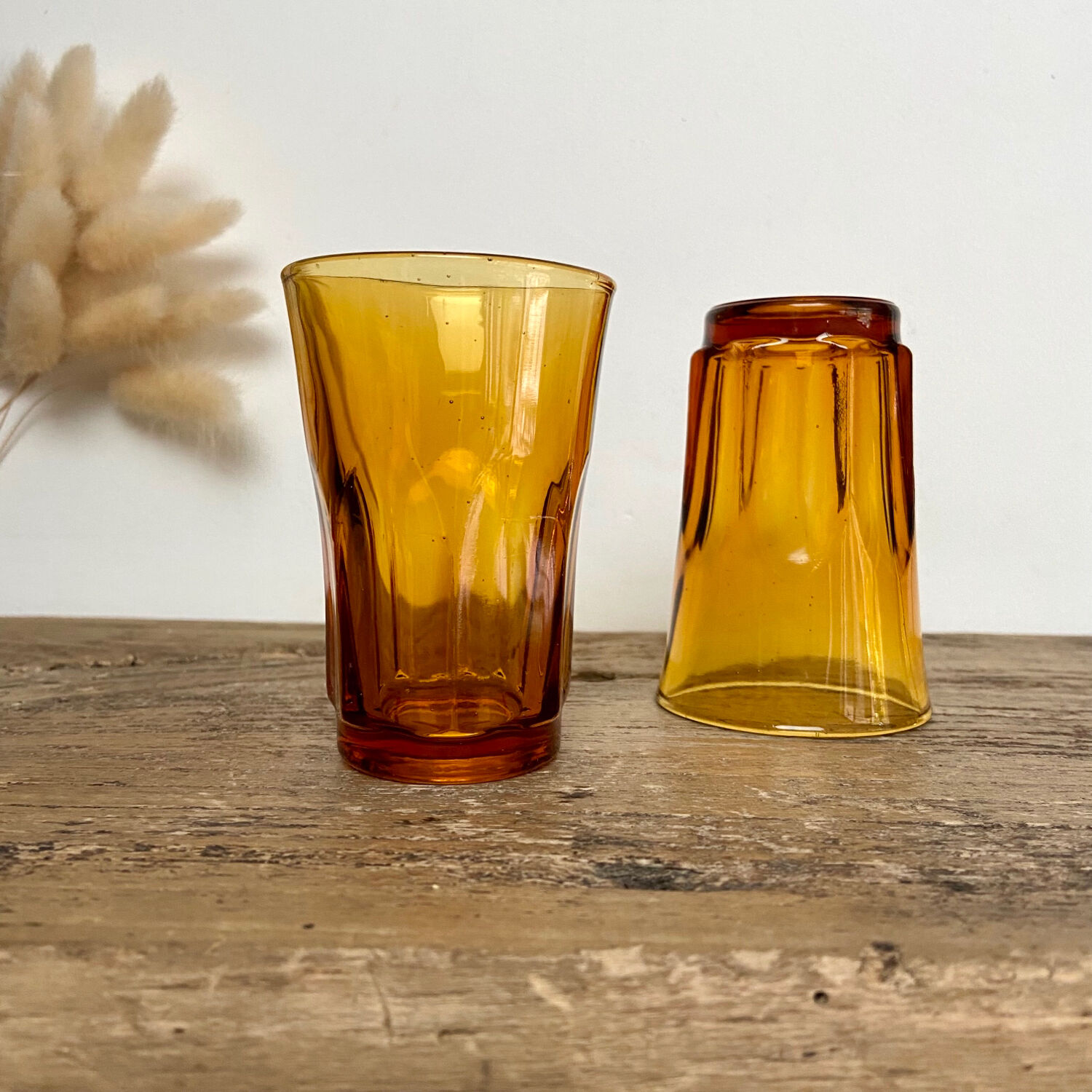 6 vintage amber glasses