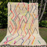 Berber rug Azilal colorful white with minimalist patterns multicolored and modern fluorescent