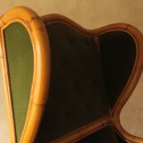 Mid century wing lounge chair in bamboo and olive green, 1960s