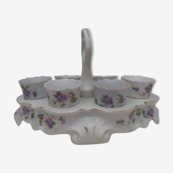 Ancien service de 6 coquetiers en porcelaine décorée sur support