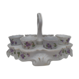 Ancien service de 6 coquetiers en porcelaine décorée sur support