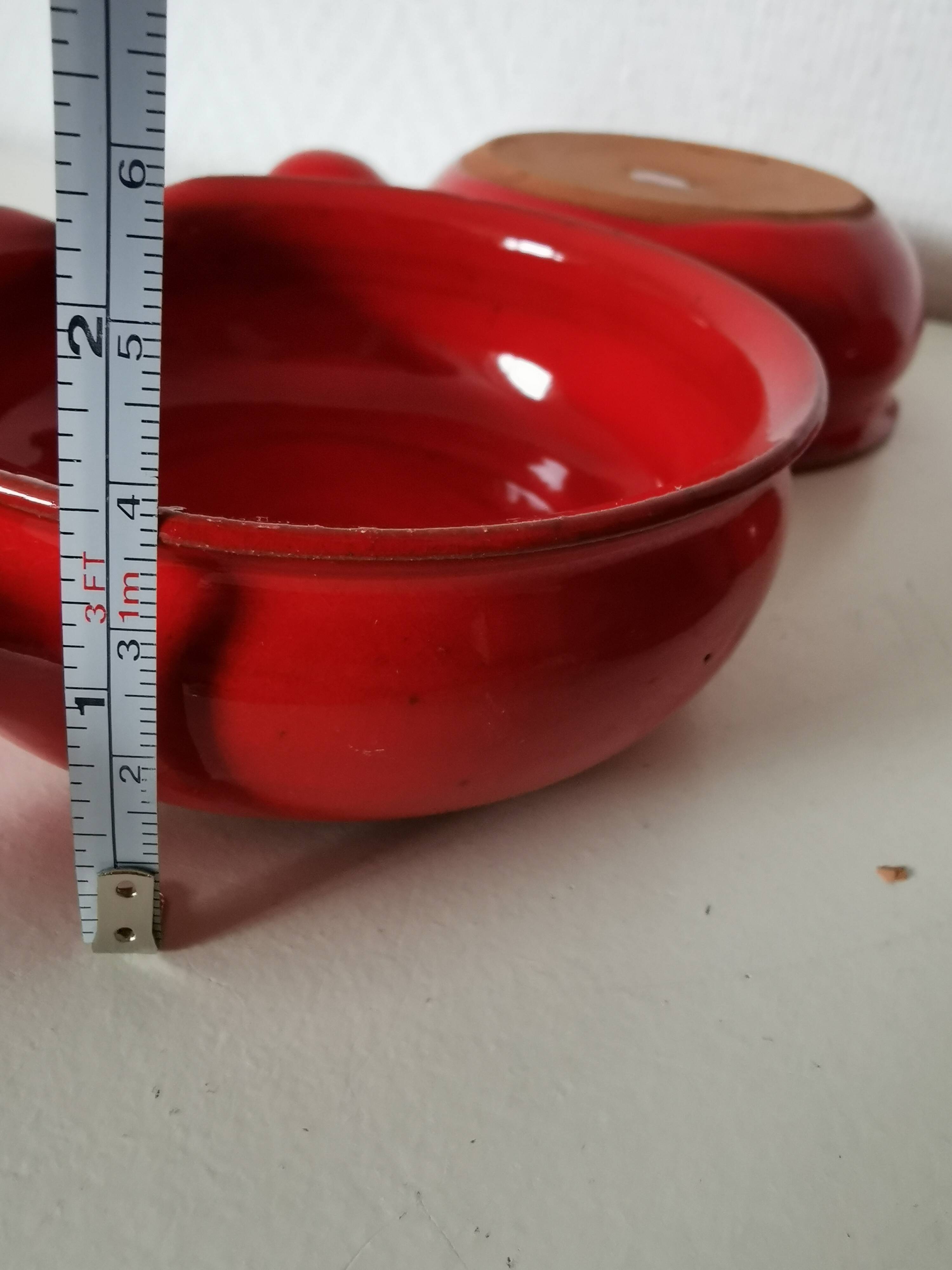 set of 4 red enamelled terracotta casseroles
