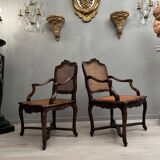 Pair of armchairs with cane bottom of epoch regence xviiieme
