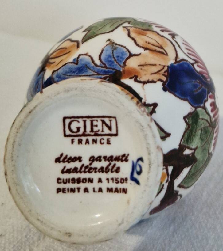Gien faience miniature jug Renaissance hand-painted Circa 1970