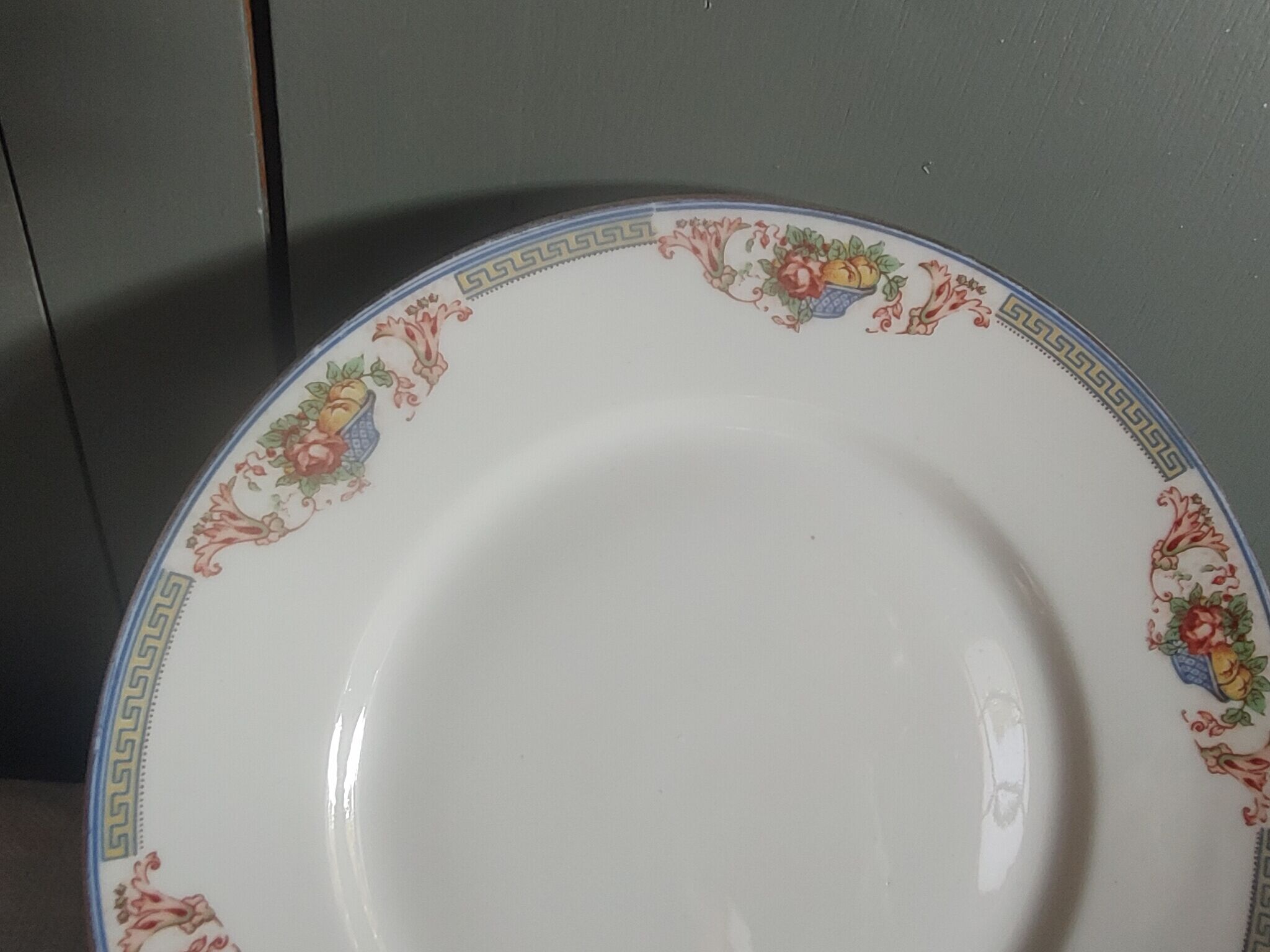 Standing plate porcelain of limoges flower baskets, fruits - beginning 20th