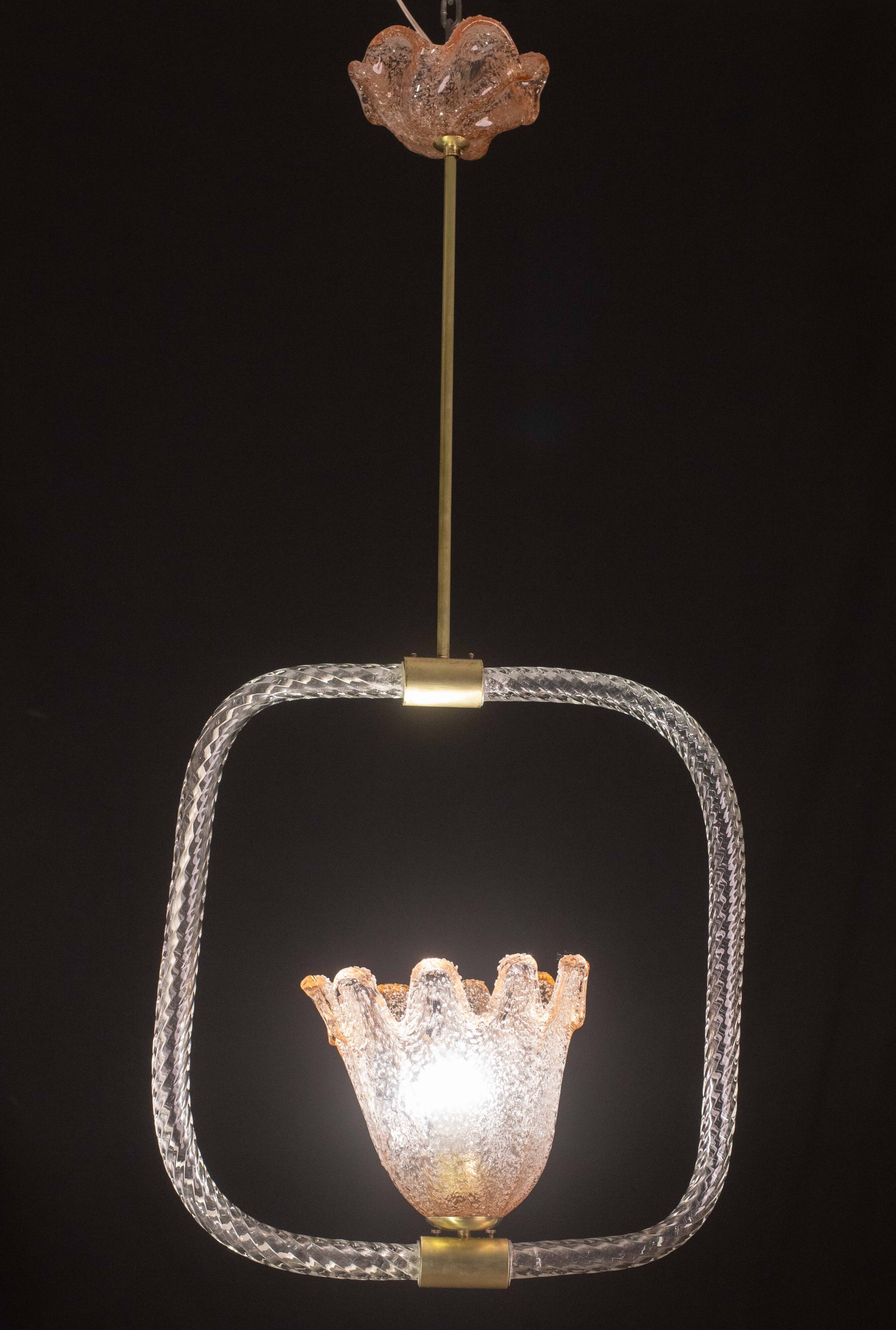 Charming Pink and Trasparent Murano Glass Chandelier by Barovier e Toso