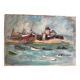 Boats in the harbor, oil on panel