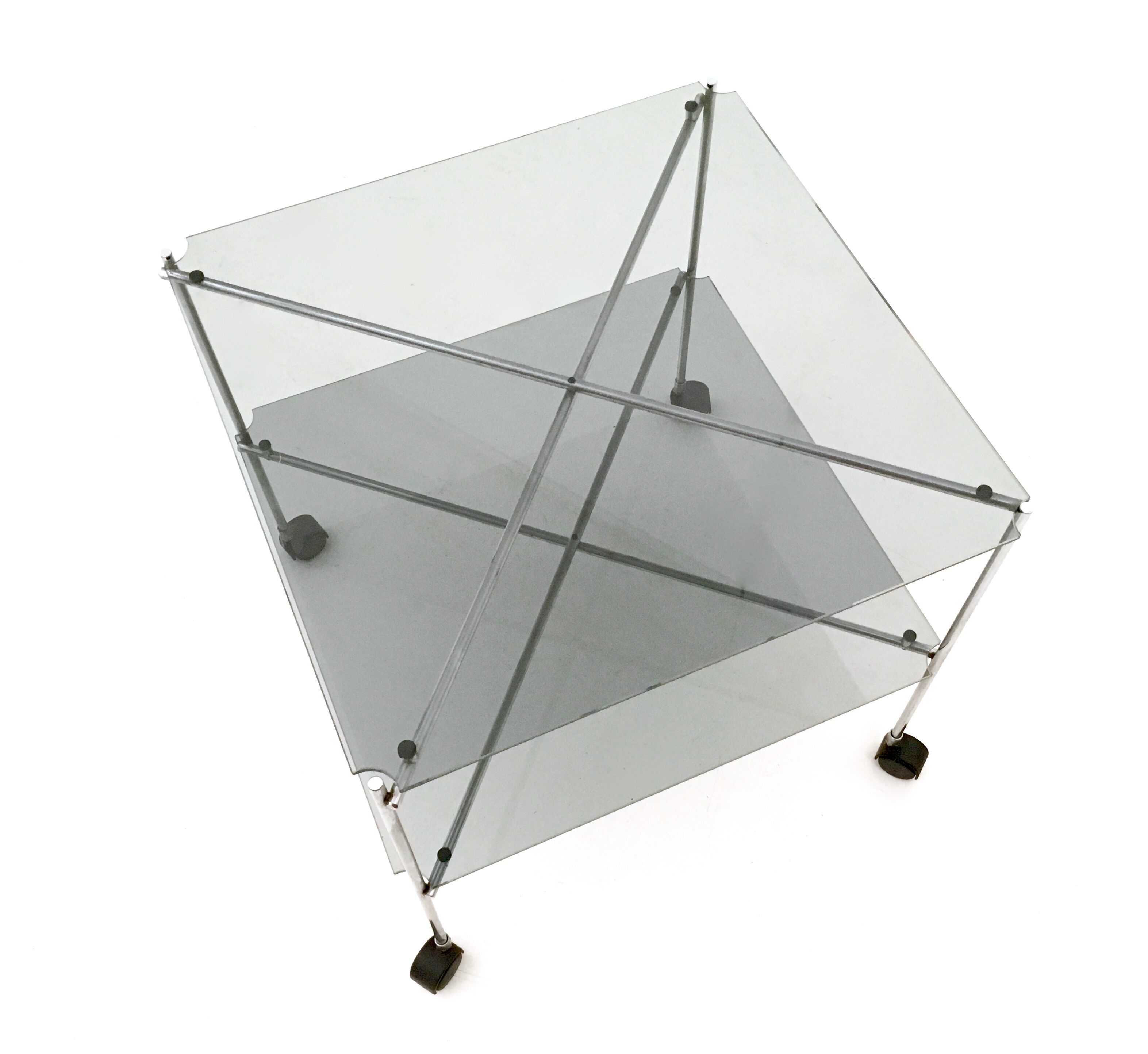 Pair of Postmodern Glass Carts Mod. Biplano by Bruno Munari for Robots, Italy