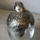 Quail-shaped table mustard silver metal and glass