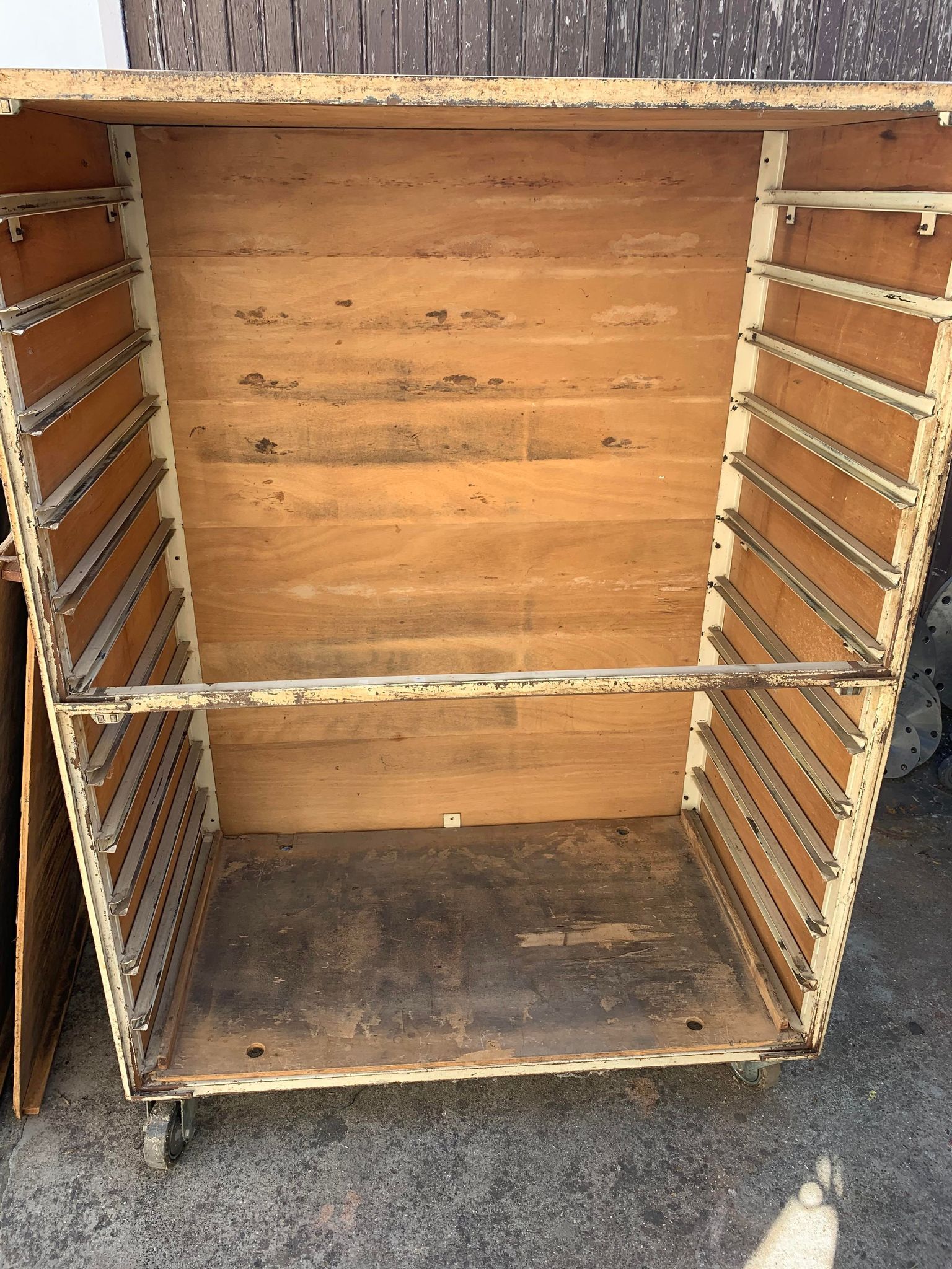 Old furniture by trade bakery bread trolley cabinet iron and wood