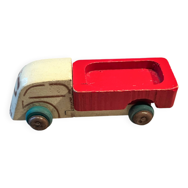 Petit camion plateau en bois, jouet ancien