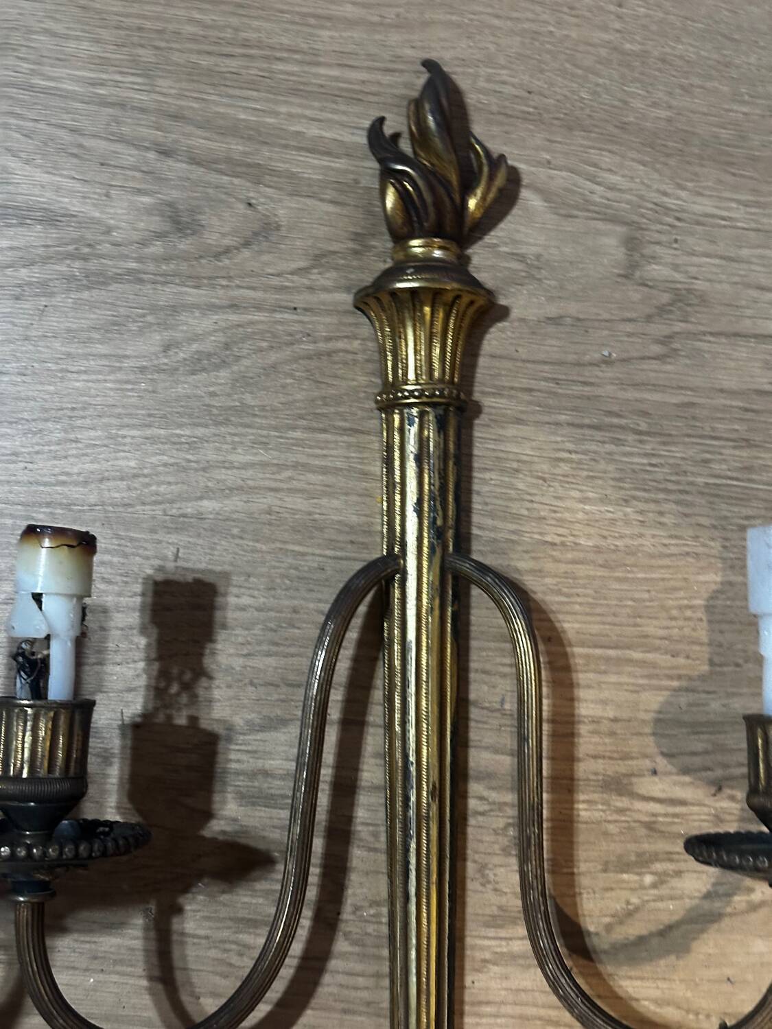 Pair of wall sconces in gilded brass – 2 lights – Louis XVI style