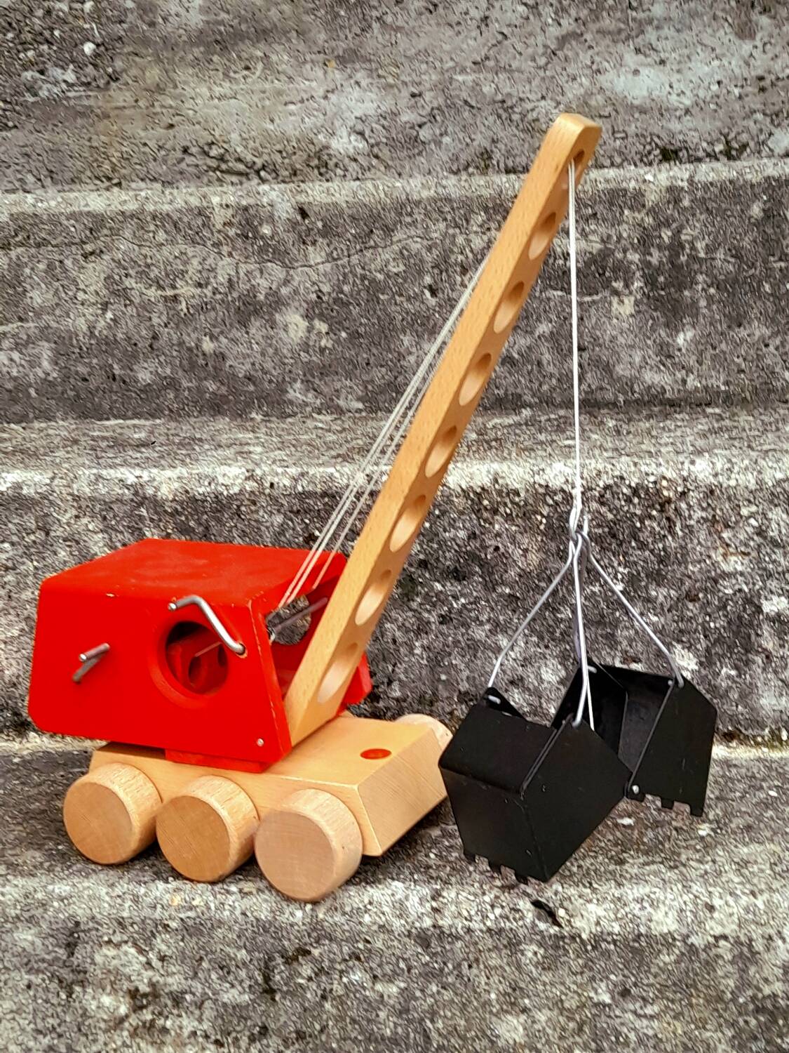 Wooden digger crane toy