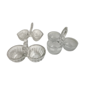 Trio of mismatched salt shakers in molded pressed glass 50s