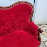 Banquette style Napoléon III en noyer et velours rouge