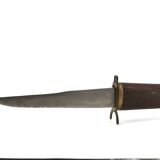 Fish knife and fork with a wooden and brass sheath sculpture.