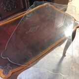 Desk, writing table with old glazed leather top