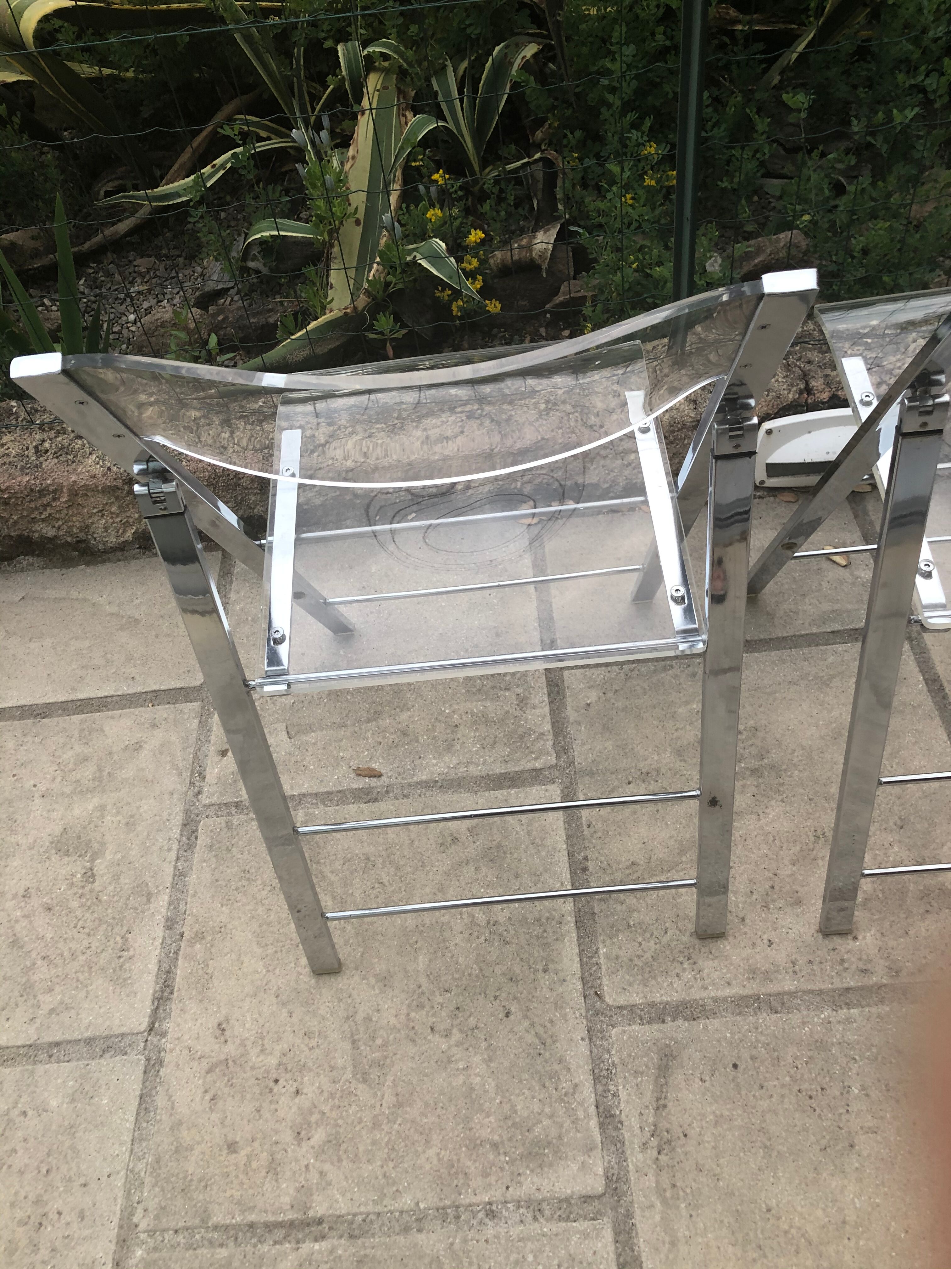 Plexiglass and chrome metal design folding chairs
