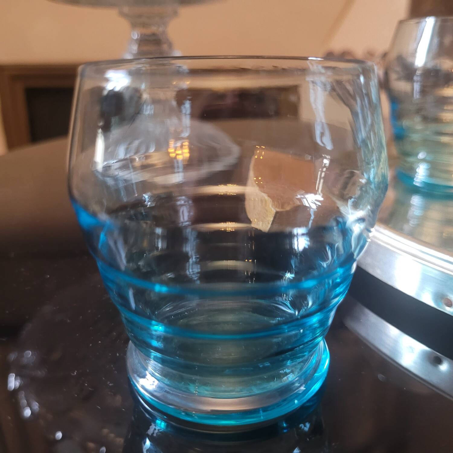 Vintage blue wavy glasses, mid-20th century