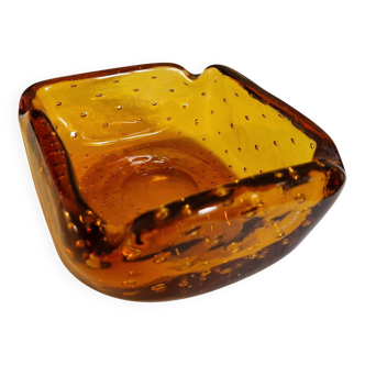 Italian Murano Amber Bubble Glass Ashtray Bowl Circa 1960