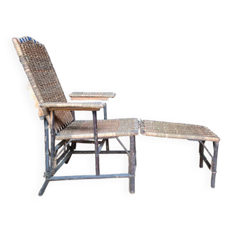 Chaise longue en rotin années 1900