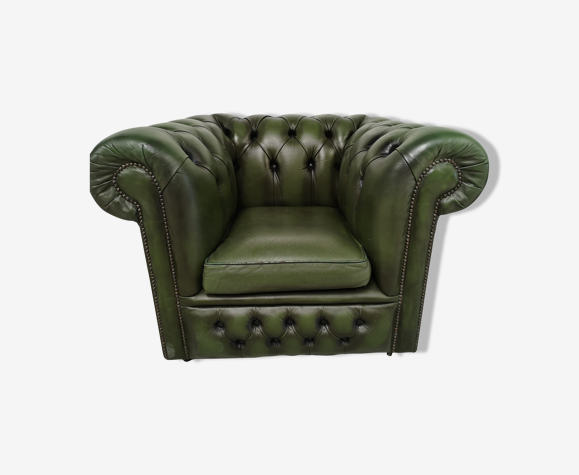 Fauteuil chesterfield cuir vert