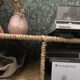 Shoe storage bench in braided rush and wrought iron large model