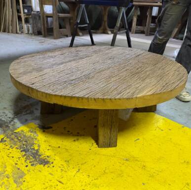 Handmade Rustic Oak Round Coffee Table | Solid Reclaimed Wood | Farmhouse L