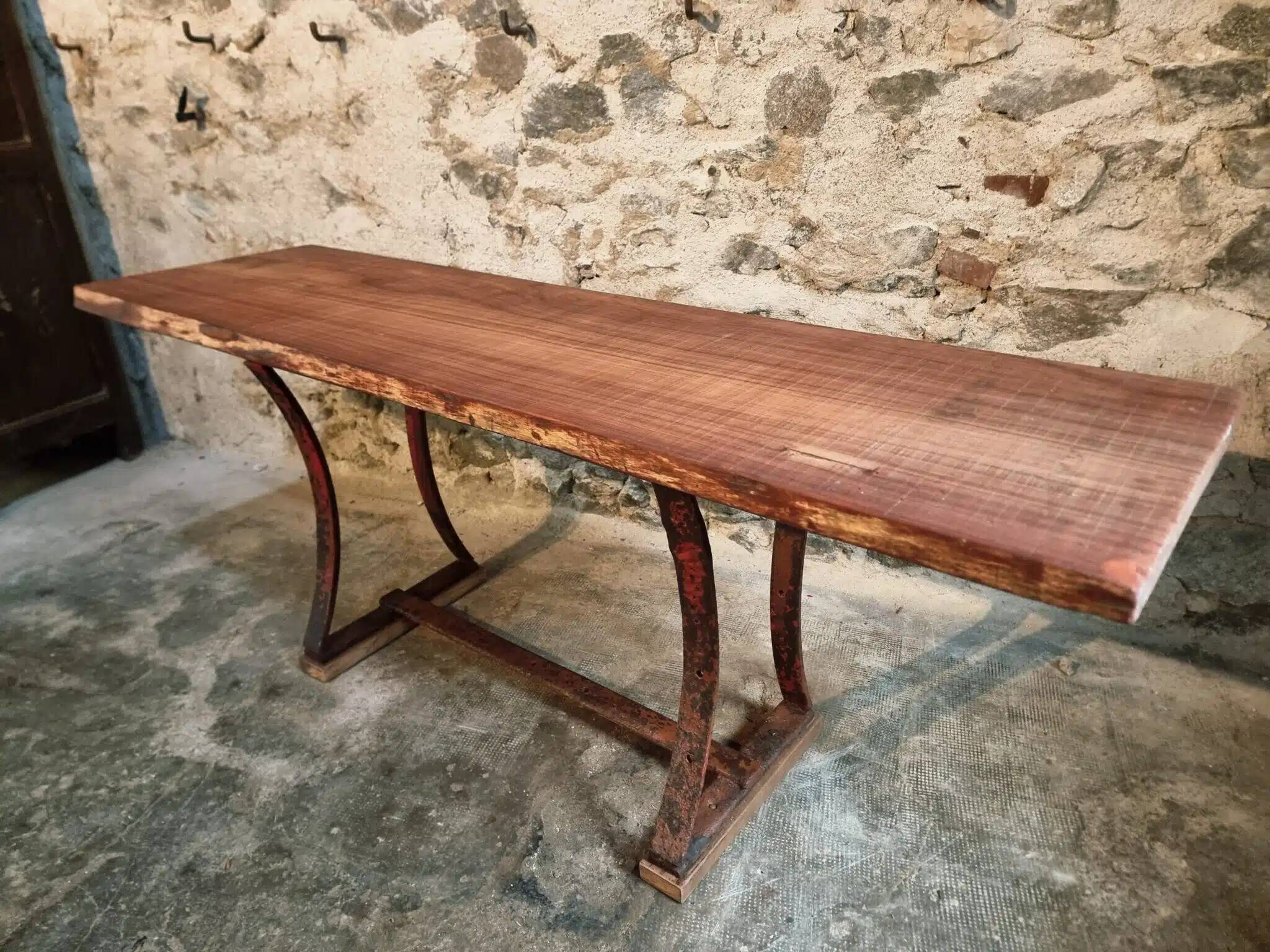 Vintage industrial table – Iron base and solid wood top (201 cm)