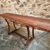 Vintage industrial table – Iron base and solid wood top (201 cm)