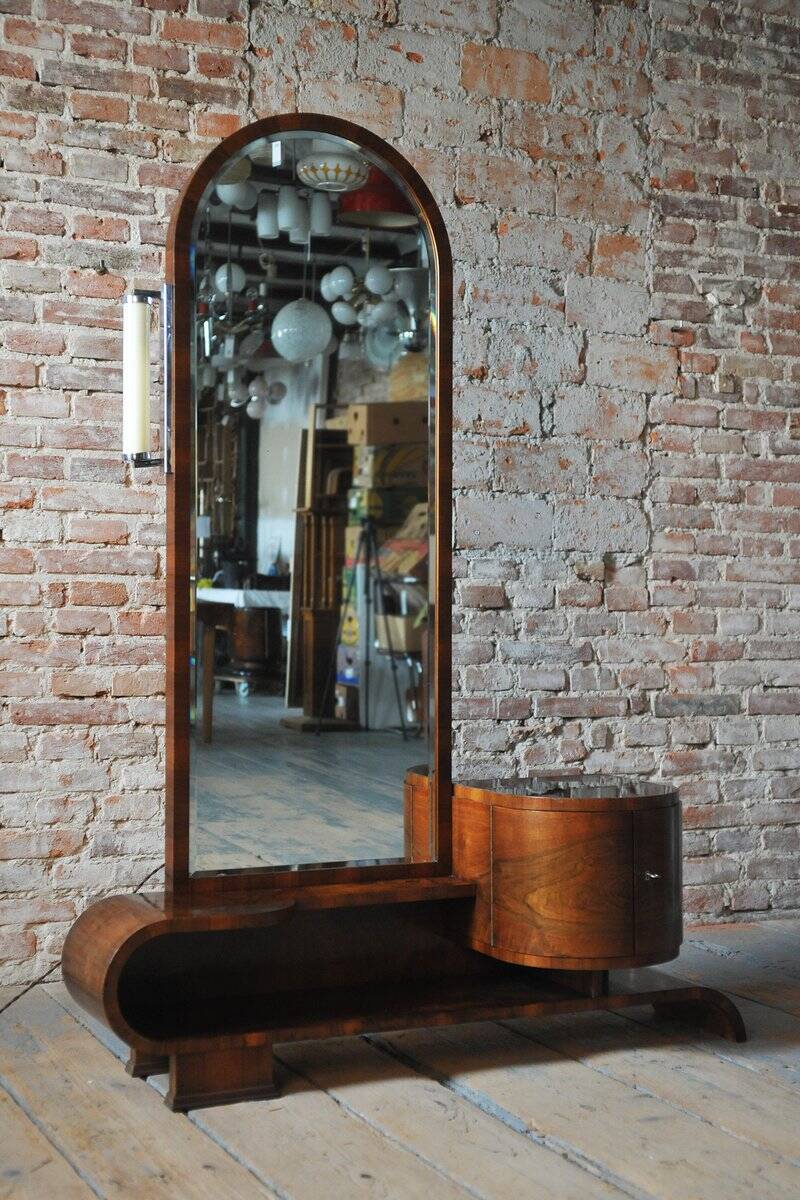 Czech Art Deco Dressing Mirror in Walnut, 1930s