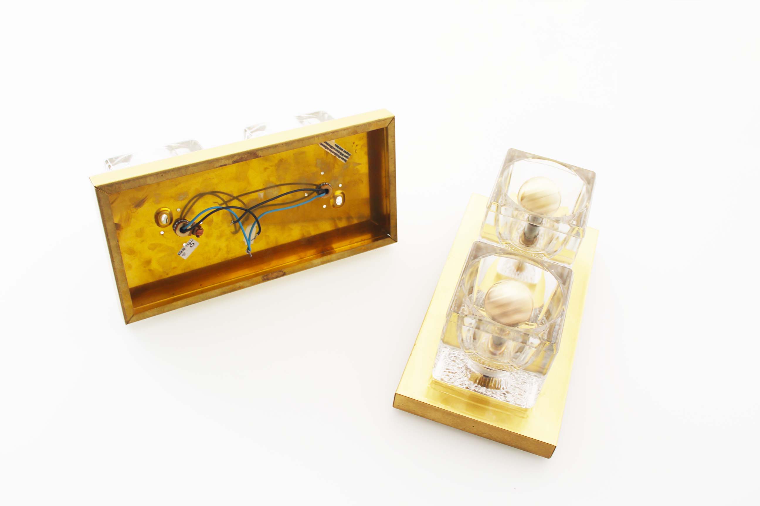 Set of two brass and murano glass ‘ice cube’ sconces by peill & putzler