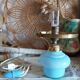 Old lamp base in blue opaline and brass