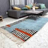 Tapis bleu zebra marocain en laine 150cmx250cm