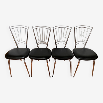 4 chaises 70’s chromées Skaï noir