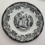8 old, black and white dessert plates, Lunéville, Country Pranksters