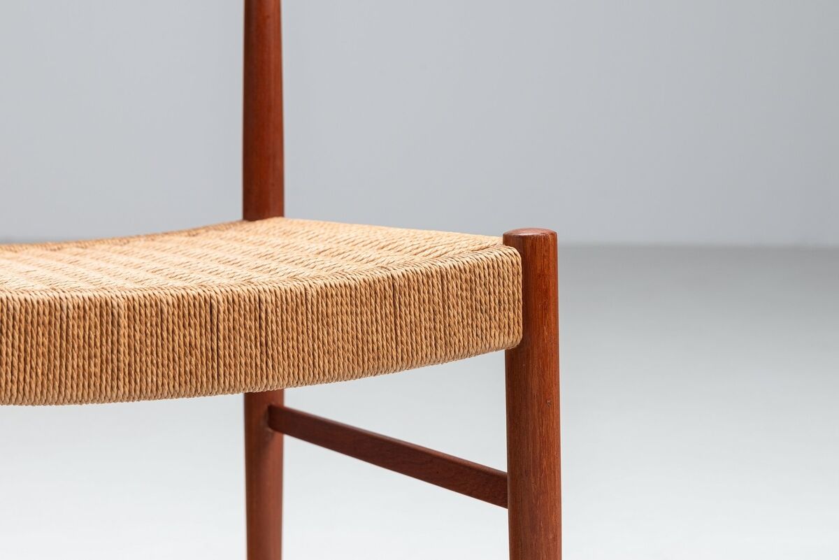 Set of four Danish dining chairs in teak and paper cord, Denmark, 1960