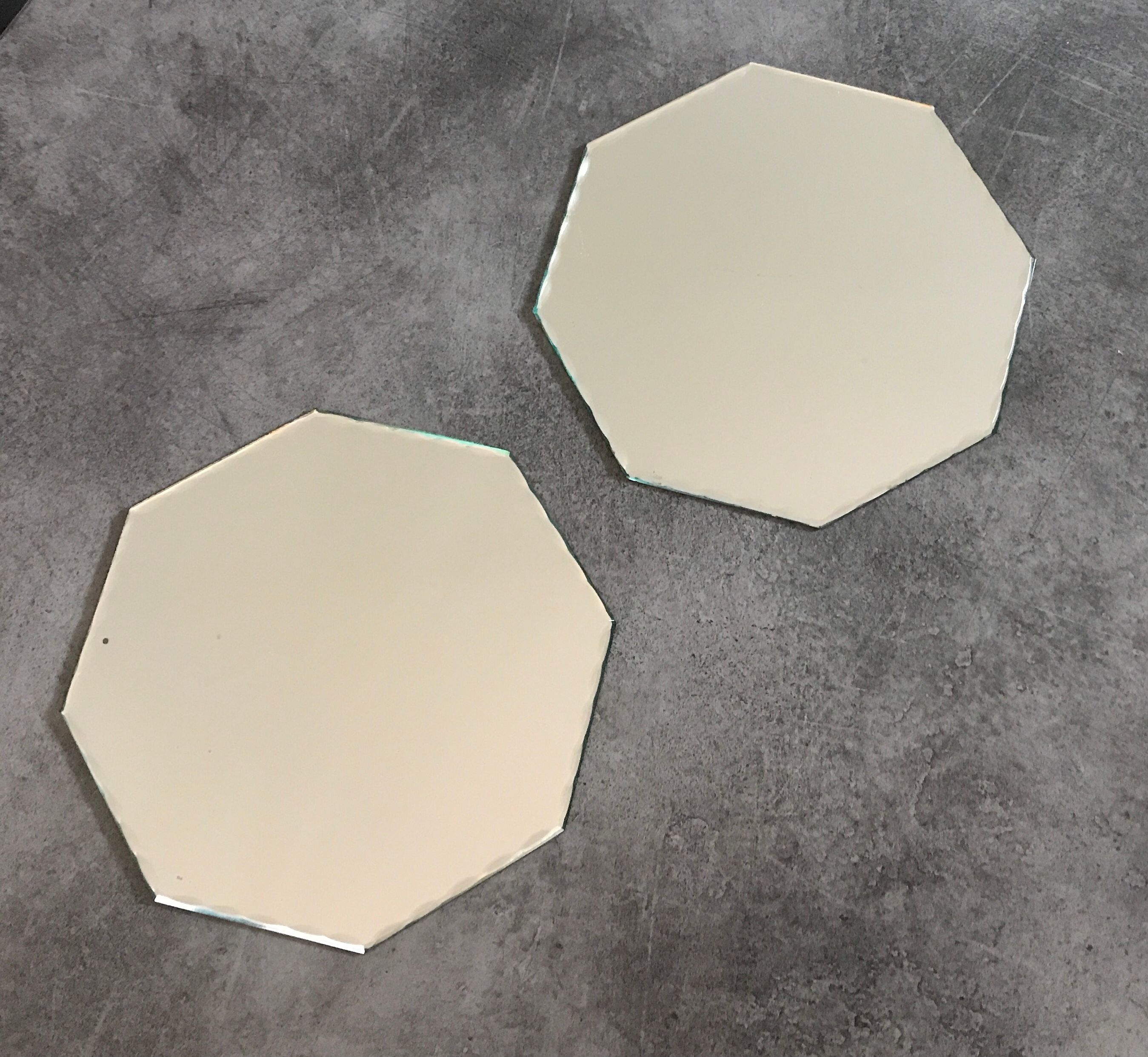 Pair of old underneath bottle tray hexagonal shape mirror 18 cm