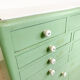 Vintage mint green dentist drawer unit with opaline glass top